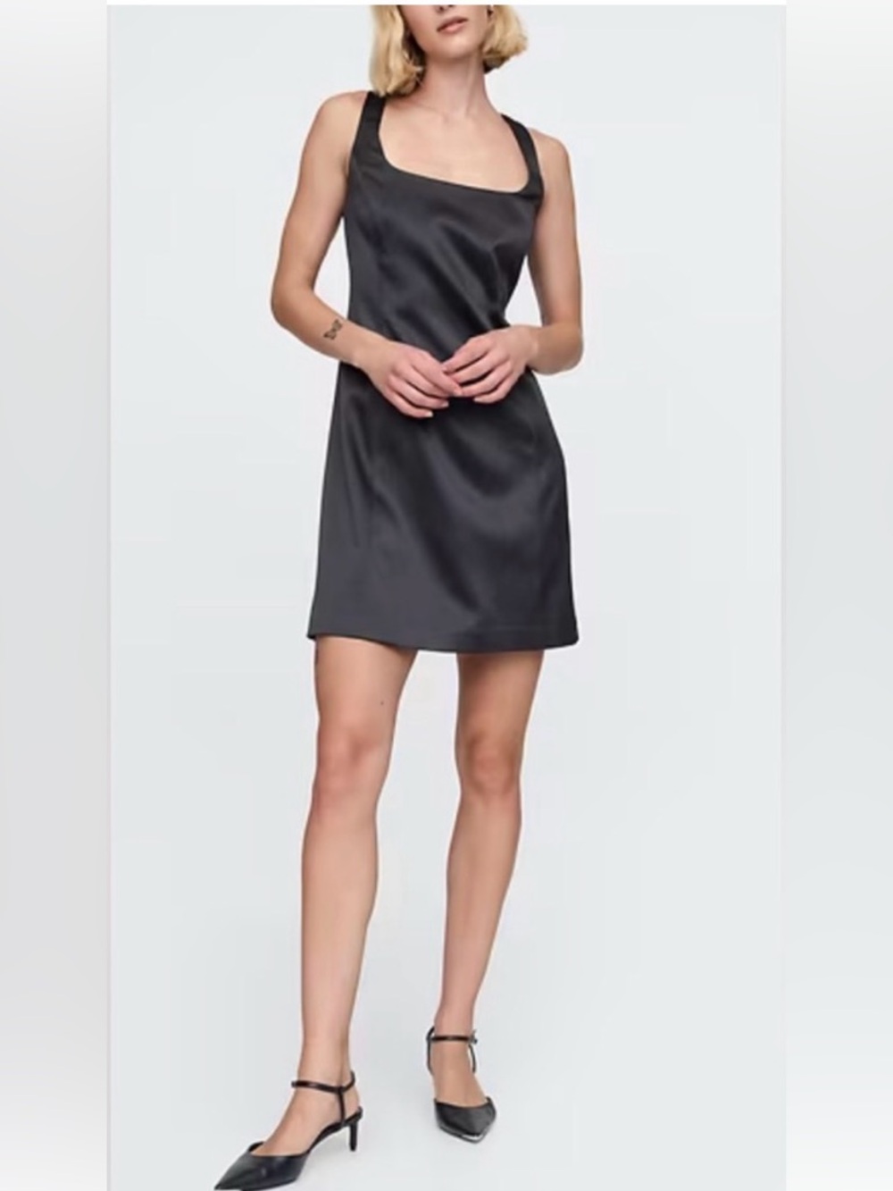 Black Satin Mini Dress - Size XS